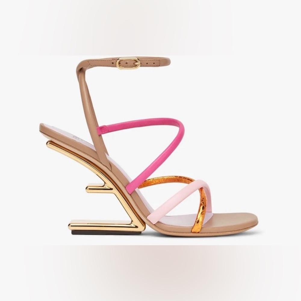 Colorblock Strappy Napa Architectural-Heel Sandals